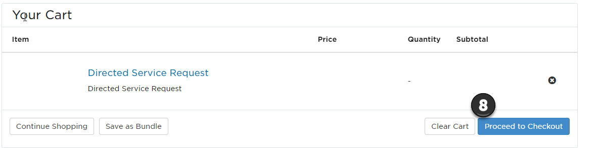 ServiceNow cart view with Proceed to Checkout button