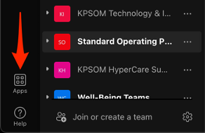 Apps button location in Microsoft Teams