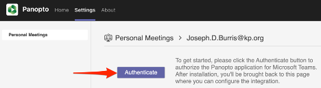Authenticate button in settings