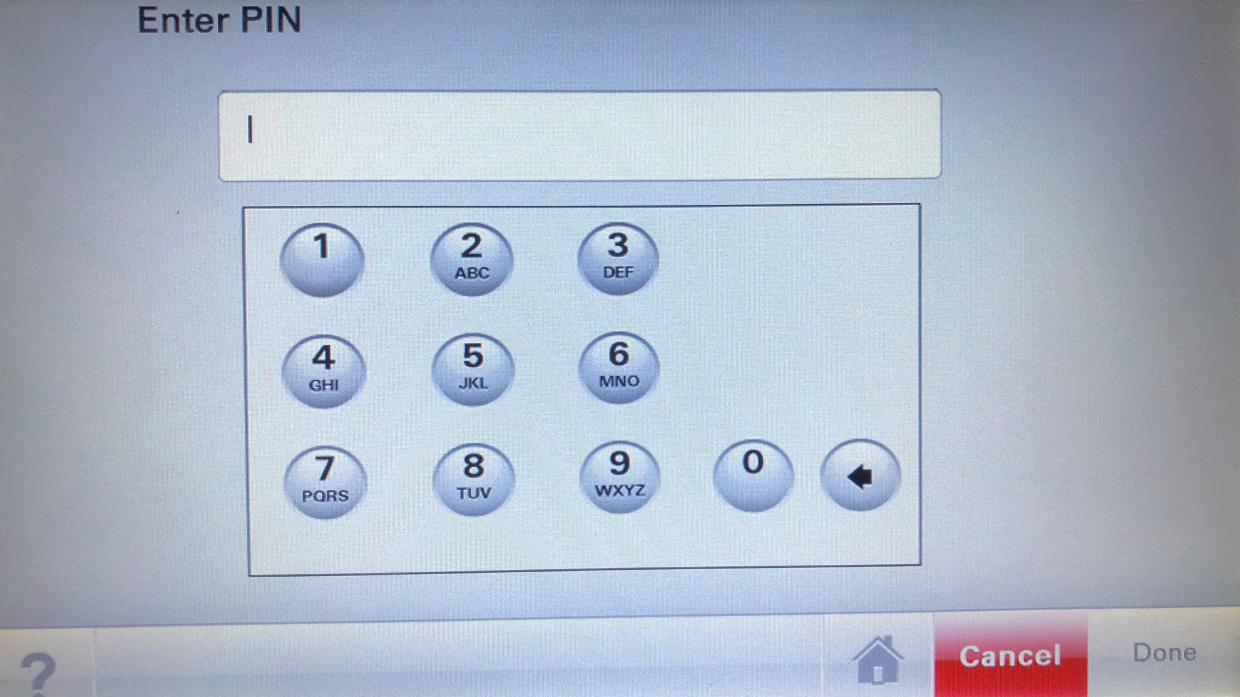 PIN entry screen